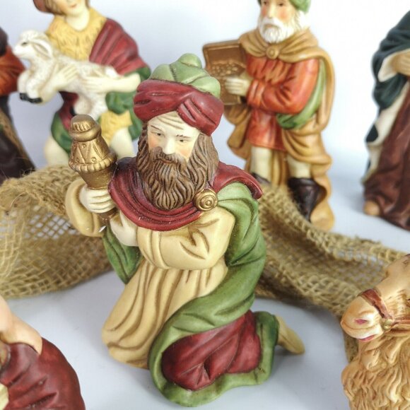 Vintage Ceramic Nativity Scene Christmas Danson Decor 11 Pieces Hand Painted - Picture 8 of 14